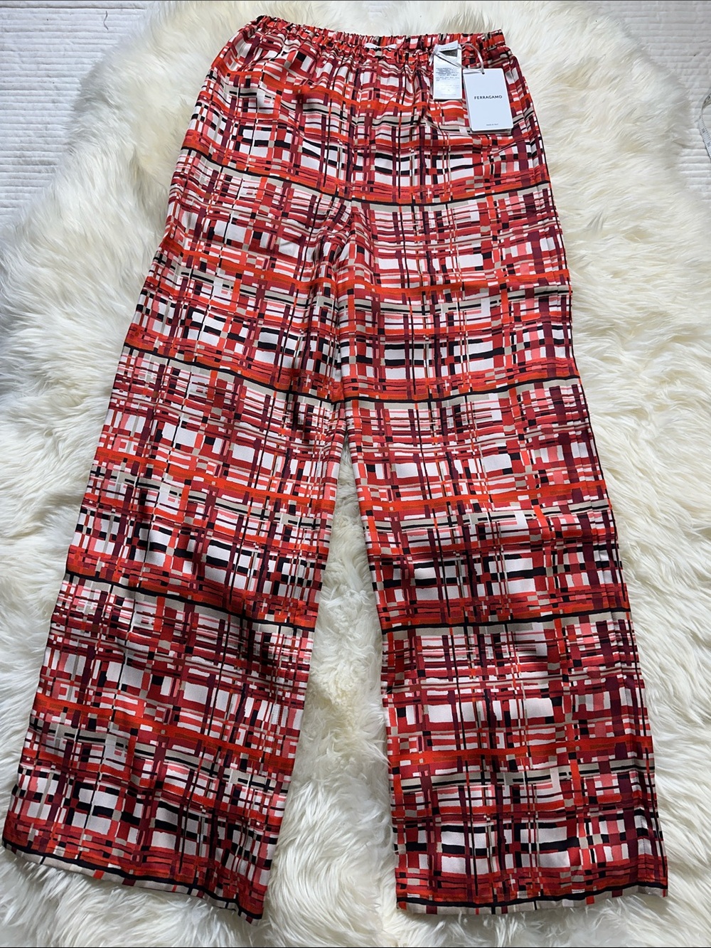 Salvatore Ferragamo Red Plaid Wide-Leg Pants